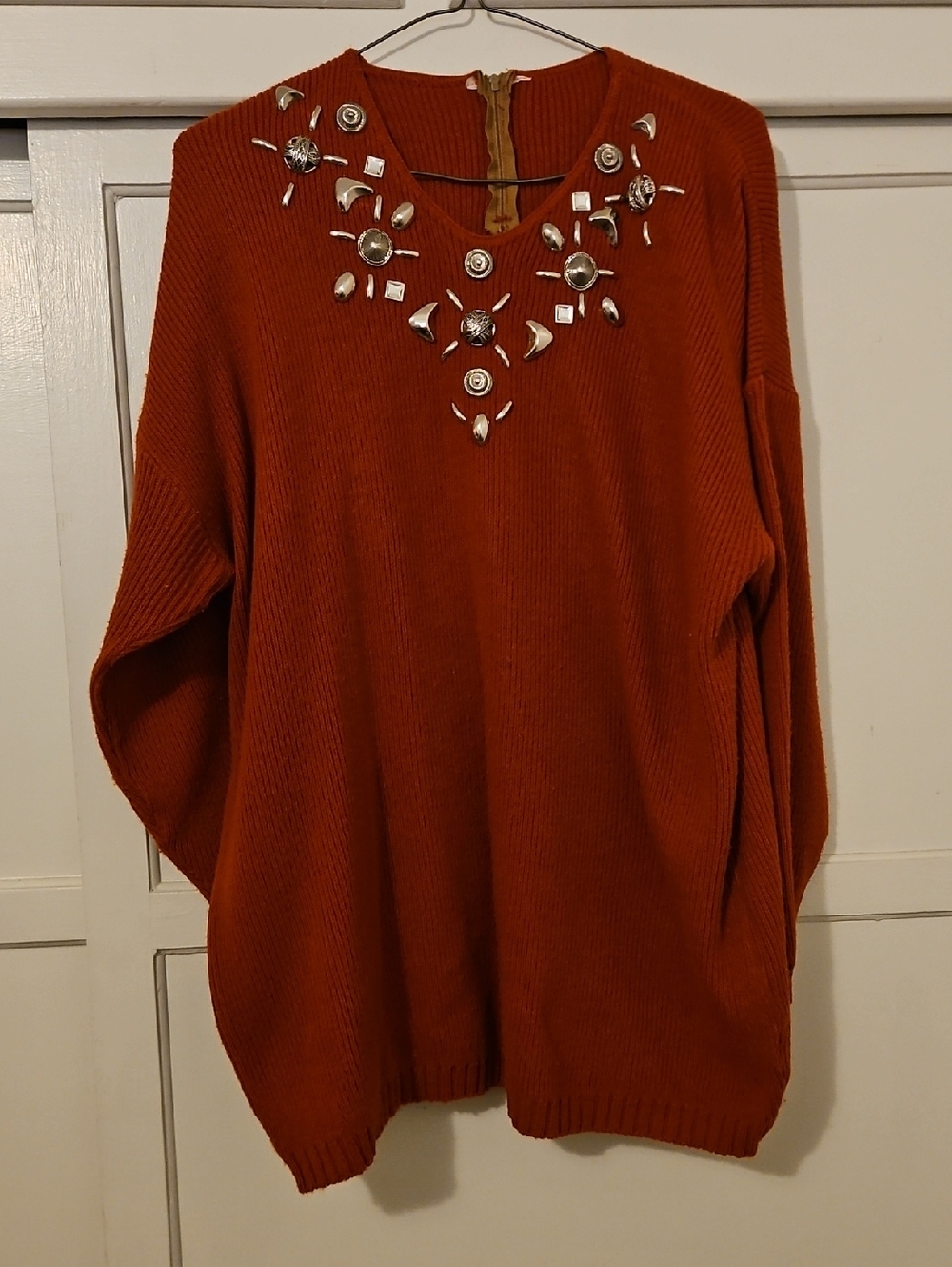 Embellished Crewneck Sweater - Rust Orange